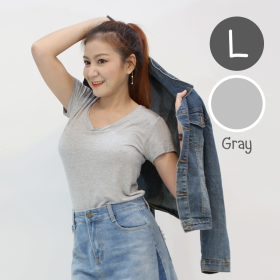 เสื้อยืดคอวี สีเทา - ไซส์ L