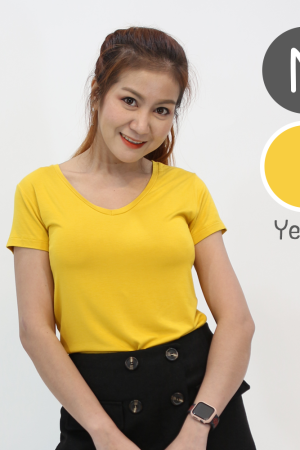 เสื้อยืดคอวี สีเหลืองมัสตาร์ด - ไซส์ M