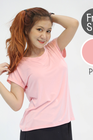 เสื้อยืดแขนล้ำ สีชมพู